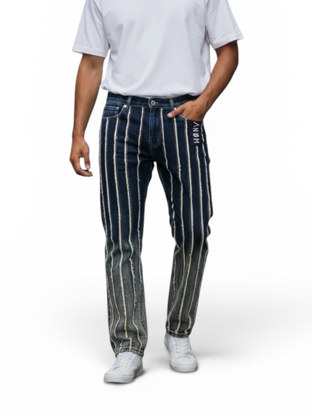 Anom Denim NWT Navy & White Stripe Straight Jeans for Men